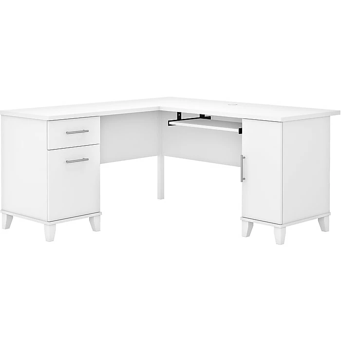 Bush Furniture Somerset 60"W L-Shaped Desk With Storage, White (WC81930K)