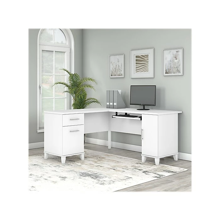 Bush Furniture Somerset 60"W L-Shaped Desk With Storage, White (WC81930K) - Image 2