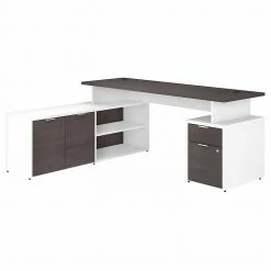 Bush Business Furniture Jamestown 71" L-Shaped Desk With Drawers, Storm Gray/White (JTN009SGWHSU)