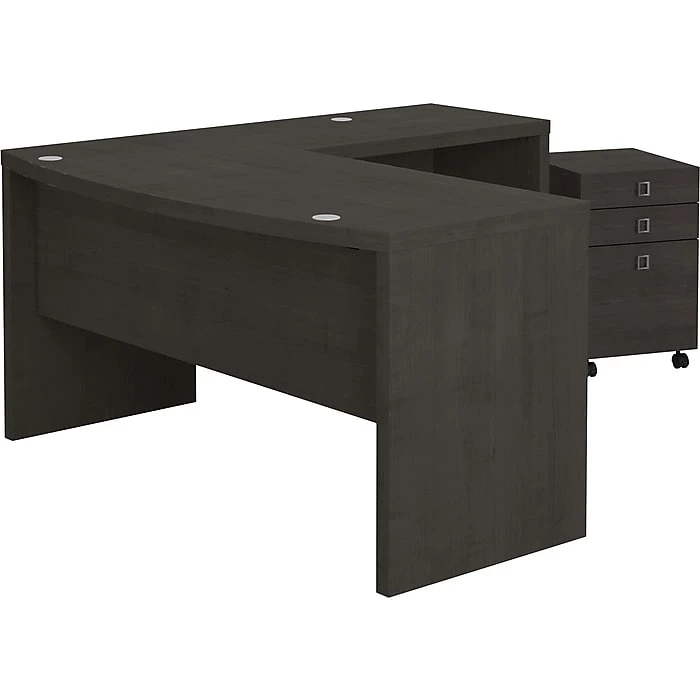 Office By Kathy Ireland® Echo 60"W L-Shaped Bow Front Desk With Mobile File Cabinet, Charcoal Maple (ECH007CM)
