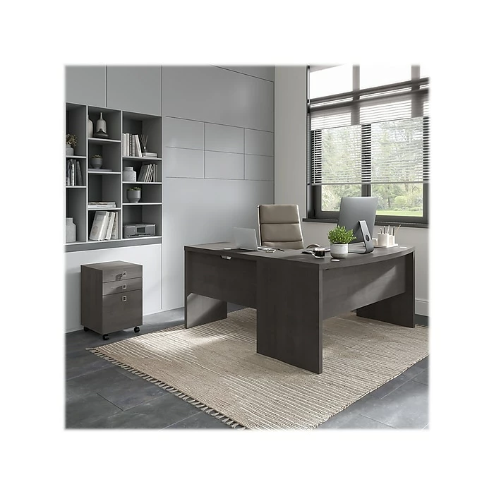 Office By Kathy Ireland® Echo 60"W L-Shaped Bow Front Desk With Mobile File Cabinet, Charcoal Maple (ECH007CM) - Image 2