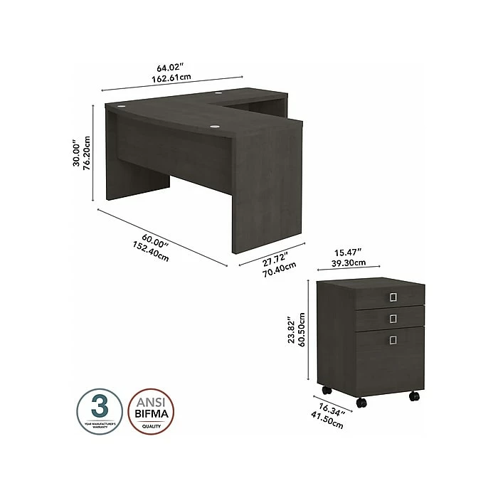 Office By Kathy Ireland® Echo 60"W L-Shaped Bow Front Desk With Mobile File Cabinet, Charcoal Maple (ECH007CM) - Image 4