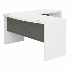 Office By Kathy Ireland® Echo 60"W L-Shaped Bow Front Desk, Pure White/Modern Gray (ECH025WHMG)