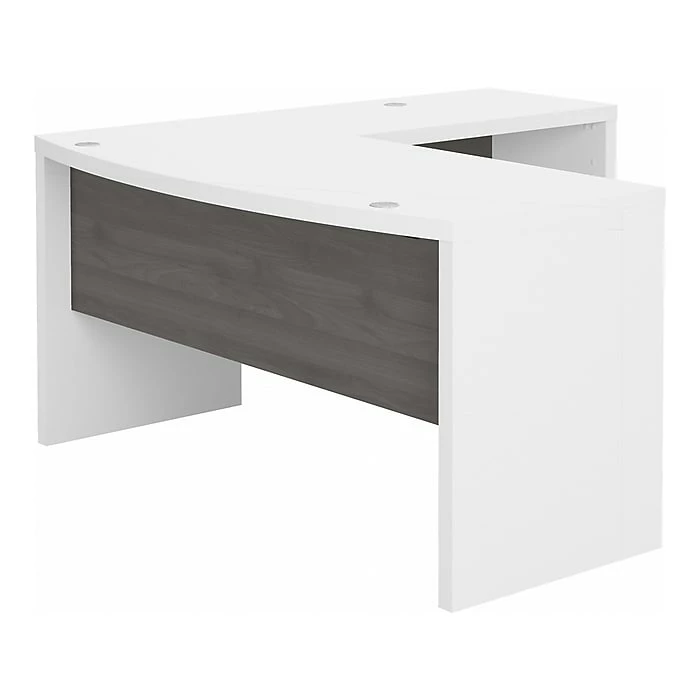 Office By Kathy Ireland® Echo 60"W L-Shaped Bow Front Desk, Pure White/Modern Gray (ECH025WHMG)