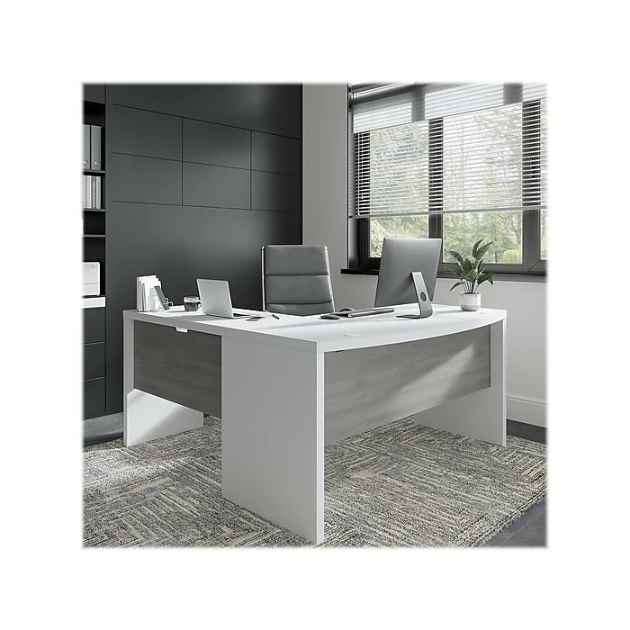 Office By Kathy Ireland® Echo 60"W L-Shaped Bow Front Desk, Pure White/Modern Gray (ECH025WHMG) - Image 2