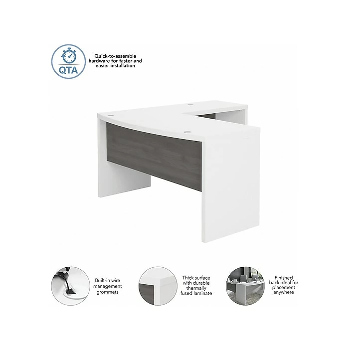 Office By Kathy Ireland® Echo 60"W L-Shaped Bow Front Desk, Pure White/Modern Gray (ECH025WHMG) - Image 3