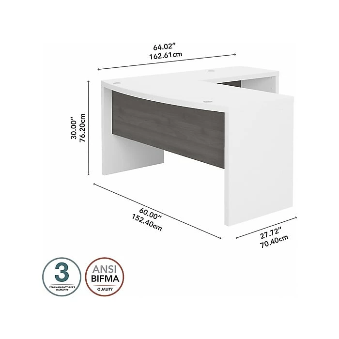 Office By Kathy Ireland® Echo 60"W L-Shaped Bow Front Desk, Pure White/Modern Gray (ECH025WHMG) - Image 4