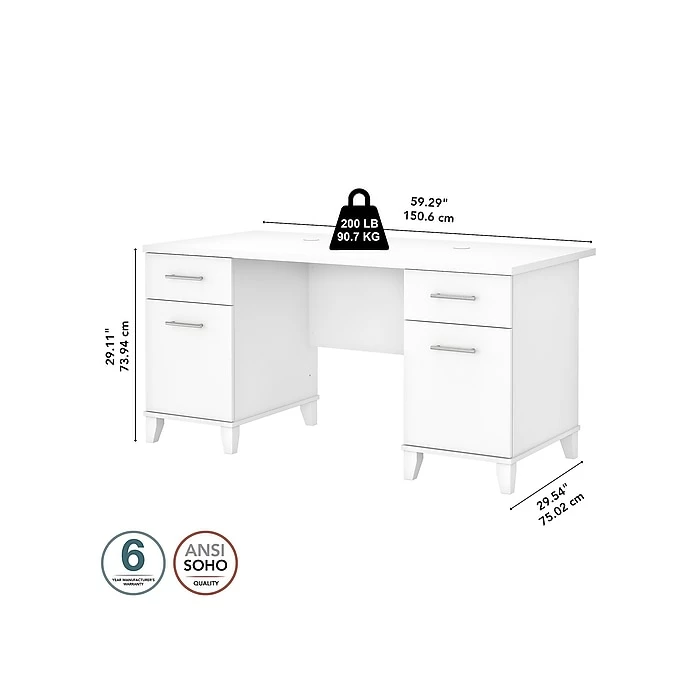 Bush Furniture Somerset 60"W Office Desk With Drawers, White (WC81928K) - Image 5