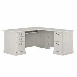 Bush Furniture Saratoga 66" L-Shaped Computer Desk With Drawers, Linen White Oak (EX45770-03K)