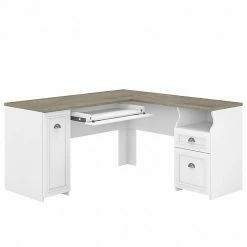 Bush Furniture Fairview 60" L-Shaped Desk With Drawers And Storage Cabinet, Shiplap Gray/Pure White (WC53630-03K)