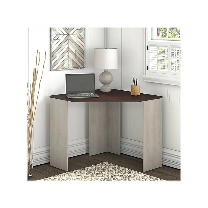 Bush Furniture Townhill 34" Corner Desk, Washed Gray/Madison Cherry (TND134WM2-03) - Image 2
