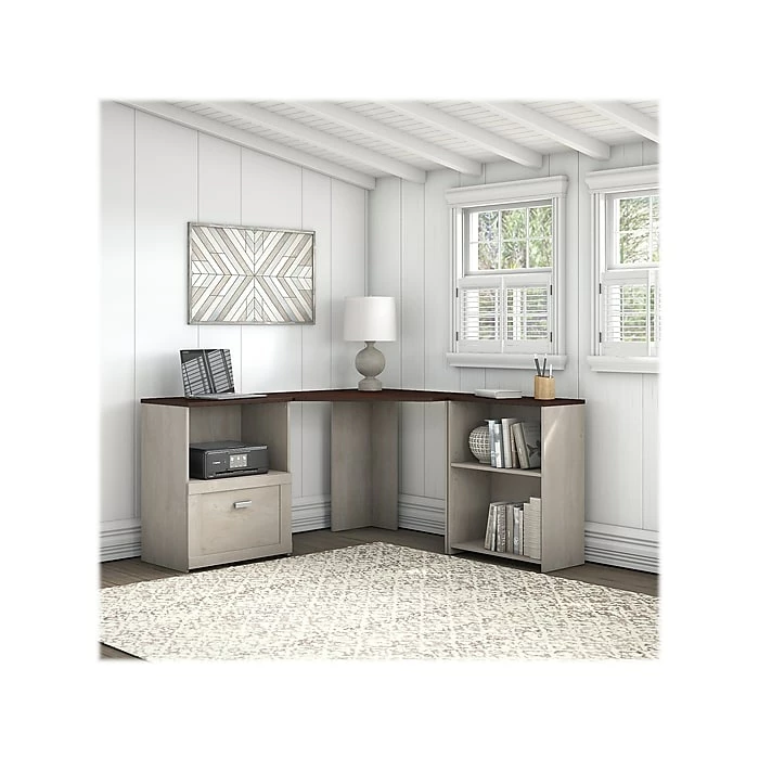 Bush Furniture Townhill 34" Corner Desk, Washed Gray/Madison Cherry (TND134WM2-03) - Image 6