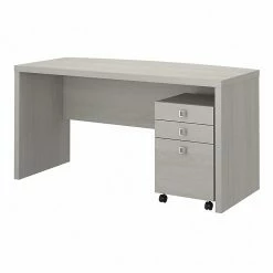 Office By Kathy Ireland® Office By Kathy Ireland Echo 60" Bow Front Computer Desk With Mobile Cabinet, Gray Sand (ECH001GS)