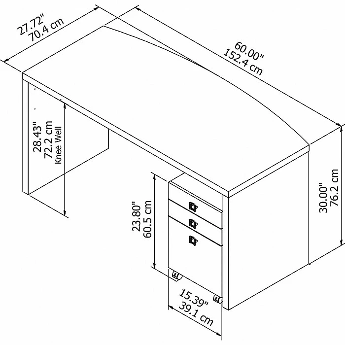 Office By Kathy Ireland® Office By Kathy Ireland Echo 60" Bow Front Computer Desk With Mobile Cabinet, Gray Sand (ECH001GS) - Image 3