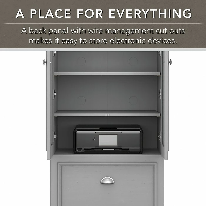 Bush Furniture Fairview 60" L-Shaped Desk With Hutch, Bookcase, Storage, File Cabinets, Cape Cod Gray (FV014CG) - Image 5