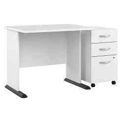 Bush Business Furniture Studio A 36"W Small Computer Desk With 3-Drawer Mobile File Cabinet, White (STA005WHSU)