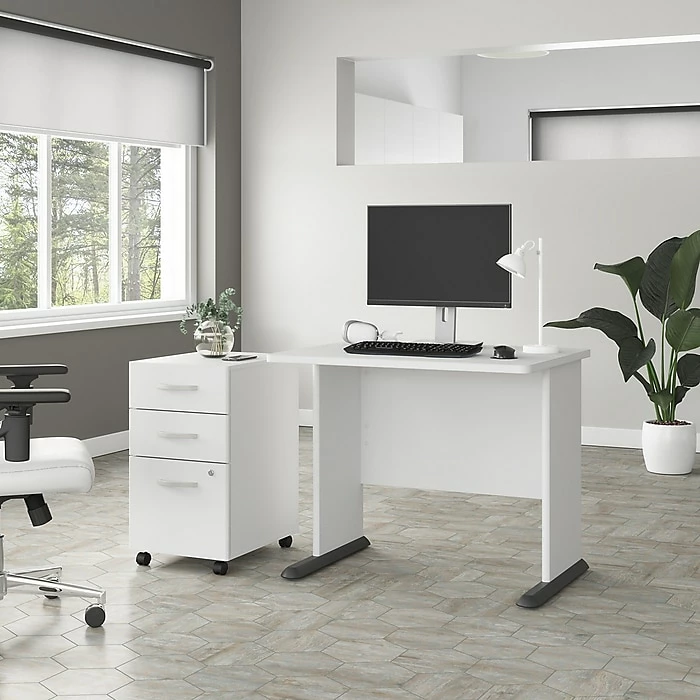 Bush Business Furniture Studio A 36"W Small Computer Desk With 3-Drawer Mobile File Cabinet, White (STA005WHSU) - Image 2