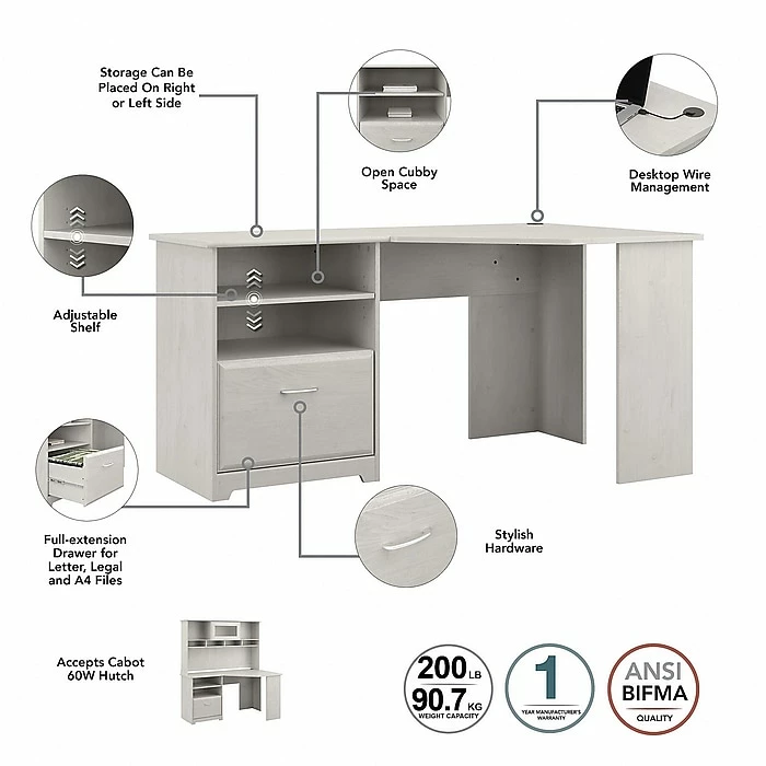 Bush Furniture Cabot 60" Corner Desk, Linen White Oak (WC31115-03K) - Image 3
