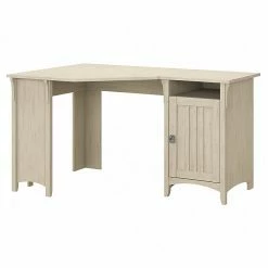 Bush Furniture Salinas 55"W Corner Desk With Storage Cabinet, Antique White (SAD155AW-03)