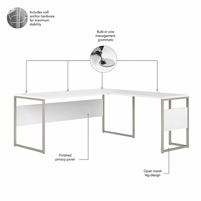 Bush Business Furniture Hybrid 72" L-Shaped Table Desk With Metal Legs, White (HYB026WH) - Image 3