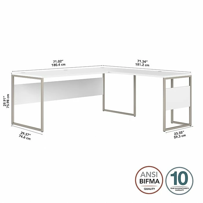 Bush Business Furniture Hybrid 72" L-Shaped Table Desk With Metal Legs, White (HYB026WH) - Image 4