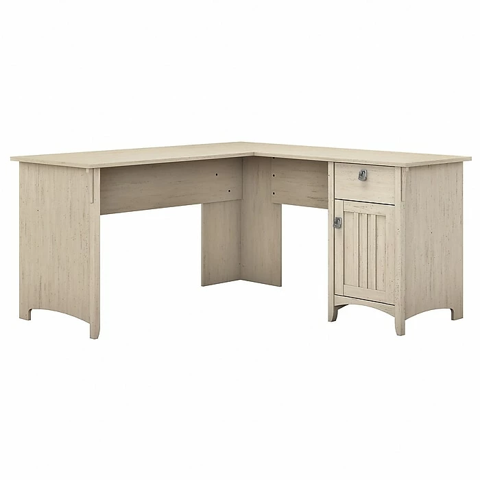 Bush Furniture Salinas L Shaped Desk With Storage, Antique White (SAD160AW-03) - Image 2