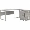 Bush Business Furniture Hybrid 60" L-Shaped Table Desk With Mobile File Cabinet, Platinum Gray (HYB029PGSU)