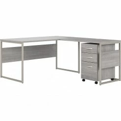 Bush Business Furniture Hybrid 60" L-Shaped Table Desk With Mobile File Cabinet, Platinum Gray (HYB029PGSU)