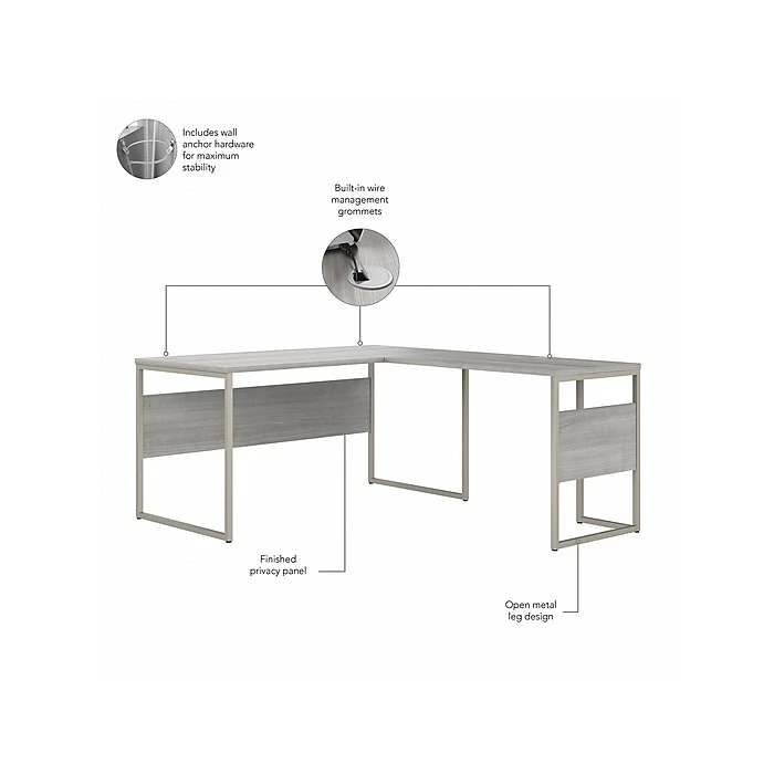 Bush Business Furniture Hybrid 60" L-Shaped Table Desk With Mobile File Cabinet, Platinum Gray (HYB029PGSU) - Image 3