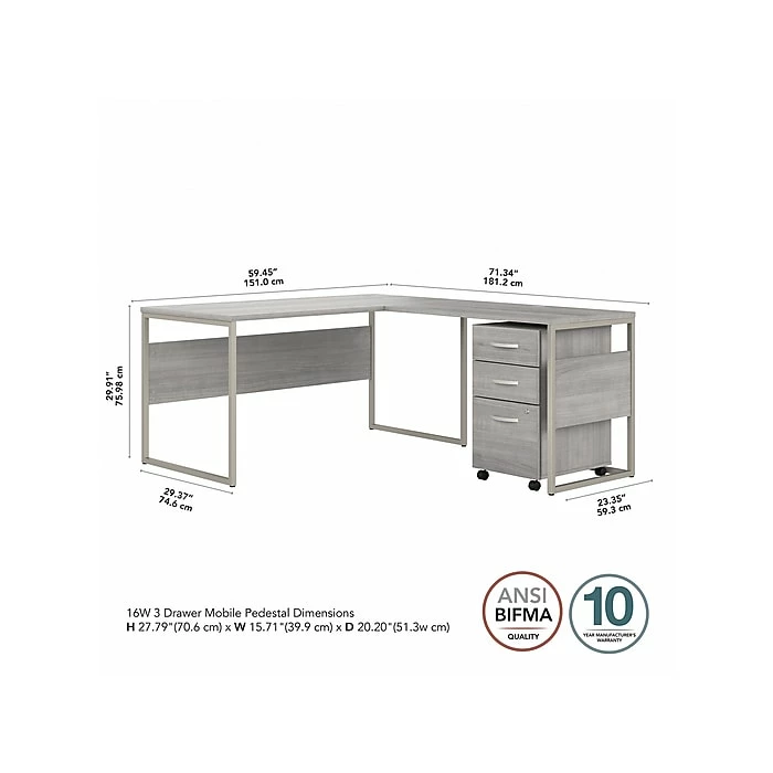 Bush Business Furniture Hybrid 60" L-Shaped Table Desk With Mobile File Cabinet, Platinum Gray (HYB029PGSU) - Image 4