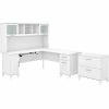 Bush Furniture Somerset 72"W L-Shaped Desk With Hutch And Lateral File Cabinet, White (SET009WH)
