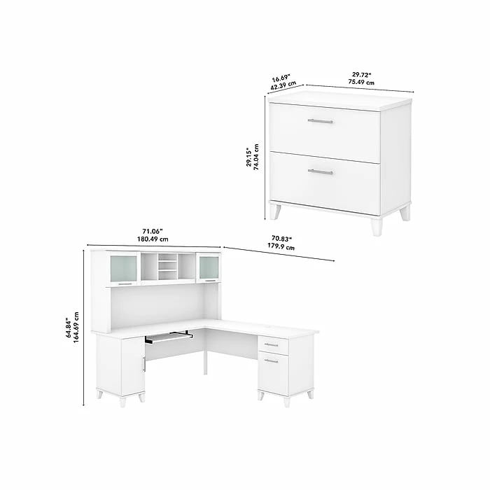 Bush Furniture Somerset 72"W L-Shaped Desk With Hutch And Lateral File Cabinet, White (SET009WH) - Image 5