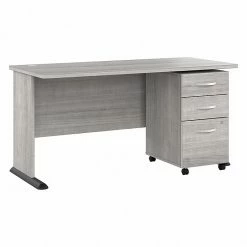 Bush Business Furniture Studio A 60"W Computer Desk With 3-Drawer Mobile File Cabinet, Platinum Gray (STA002PGSU)