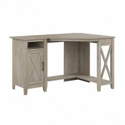 Bush Furniture Key West 34" Small Corner Desk With Storage Cabinet, Washed Gray (KWS052WG)