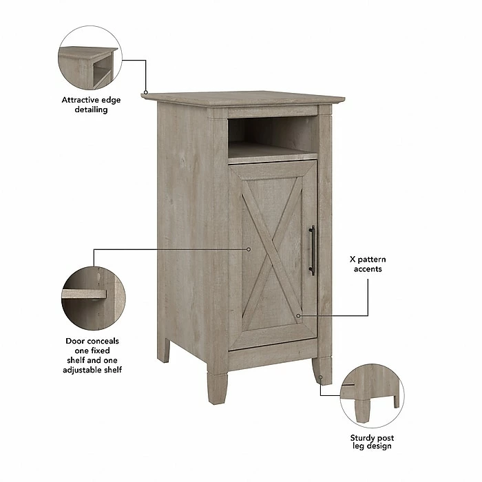 Bush Furniture Key West 34" Small Corner Desk With Storage Cabinet, Washed Gray (KWS052WG) - Image 4