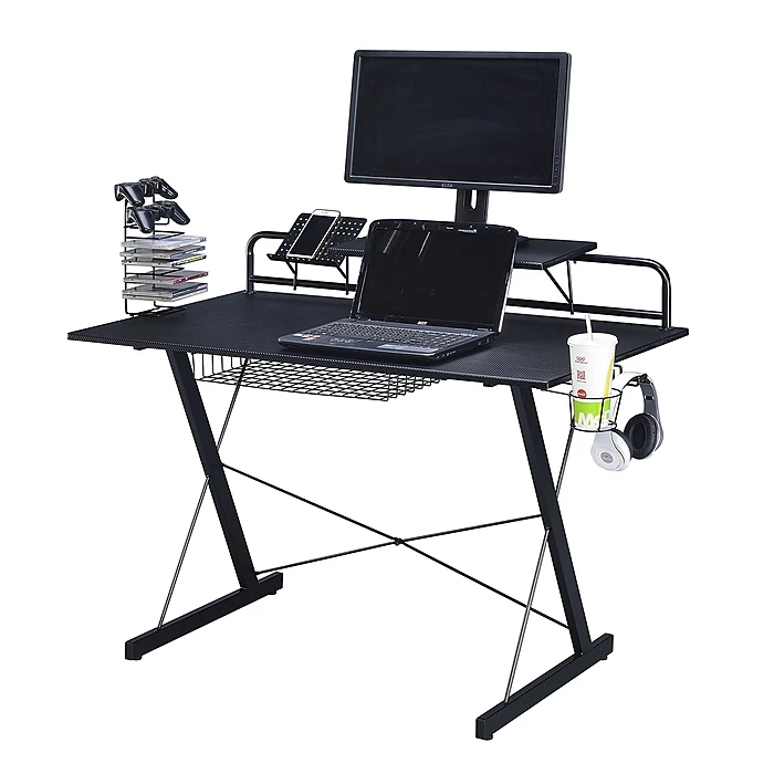 Techni Sport Carbon Computer Gaming Desk With Shelving, Black (RTA-TS200-BK) - Image 4