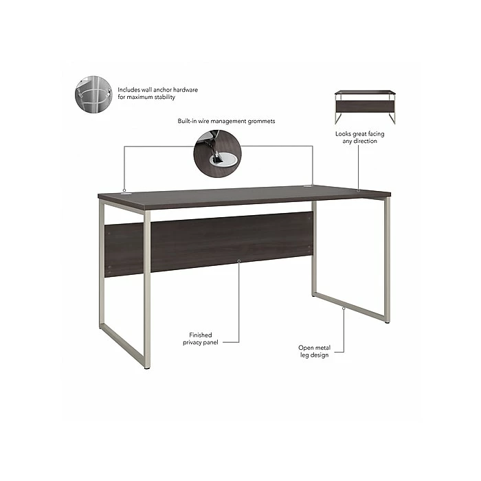 Bush Business Furniture Hybrid 60" W Computer Table Desk With Metal Legs, Storm Gray (HYD360SG) - Image 3