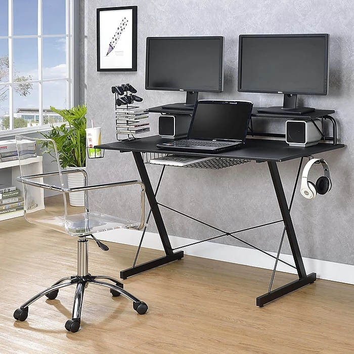 Techni Sport Carbon Computer Gaming Desk With Shelving, Black (RTA-TS200-BK) - Image 5