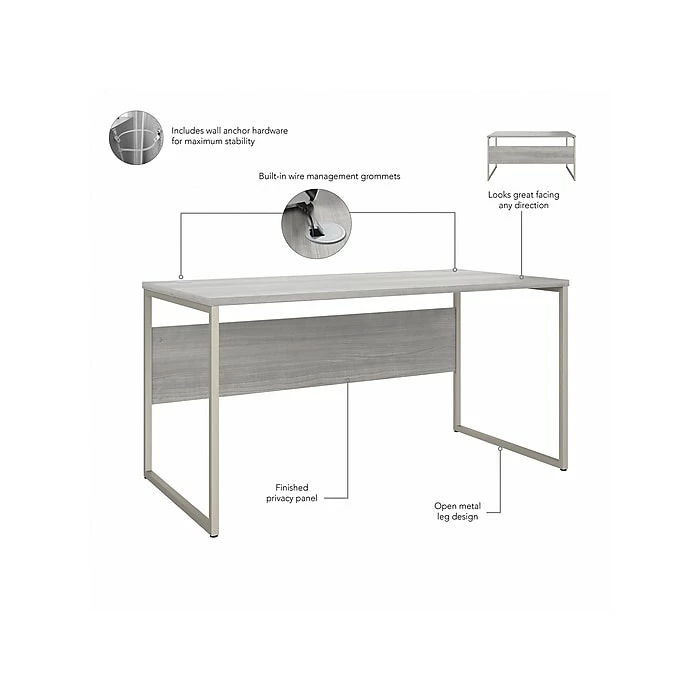 Bush Business Furniture Hybrid 60" W Computer Table Desk With Metal Legs, Platinum Gray (HYD360PG) - Image 3