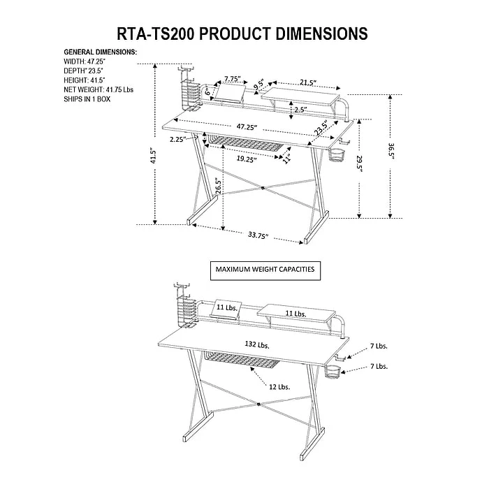 Techni Sport Carbon Computer Gaming Desk With Shelving, Black (RTA-TS200-BK) - Image 7