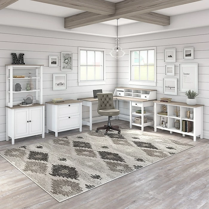 Bush Furniture Mayfield 60" L-Shaped Computer Desk With Storage, Pure White/Shiplap Gray (MAD260GW2-03) - Image 5