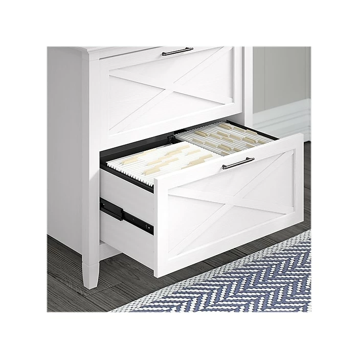 Bush Furniture Key West 60" L-Shaped Desk With Lateral File Cabinet, Pure White Oak (KWS014WT) - Image 6