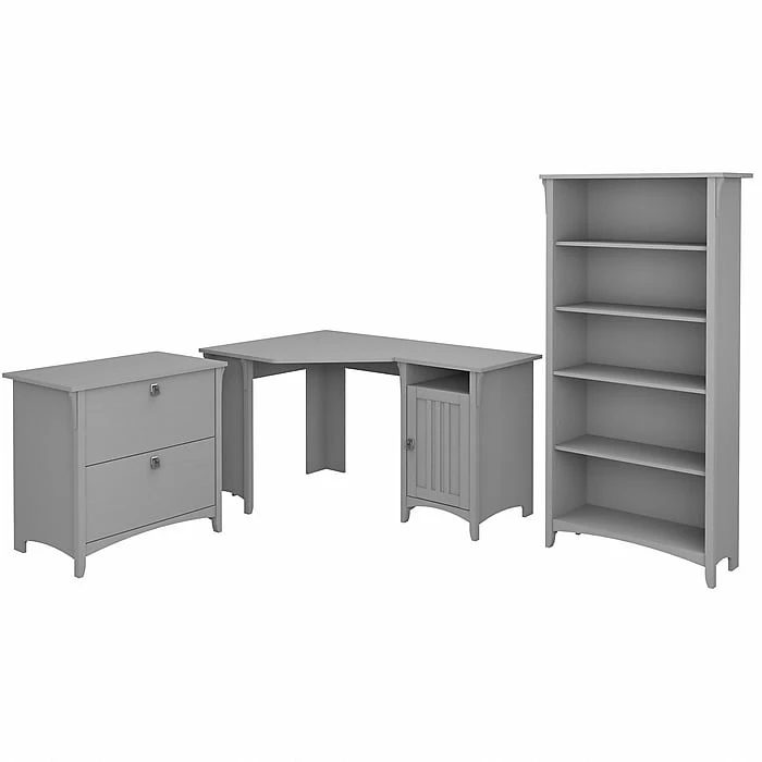 Bush Furniture Salinas 55"W Corner Desk With Lateral File Cabinet And 5-Shelf Bookcase, Cape Cod Gray (SAL013CG)