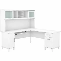 Bush Furniture Somerset 72"W L-Shaped Desk With Hutch, White (SET001WH)