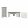 Bush Furniture Salinas 60" L-Shaped Desk With Lateral File Cabinet And 5-Shelf Bookcase, Shiplap Gray/Pure White (SAL003G2W)