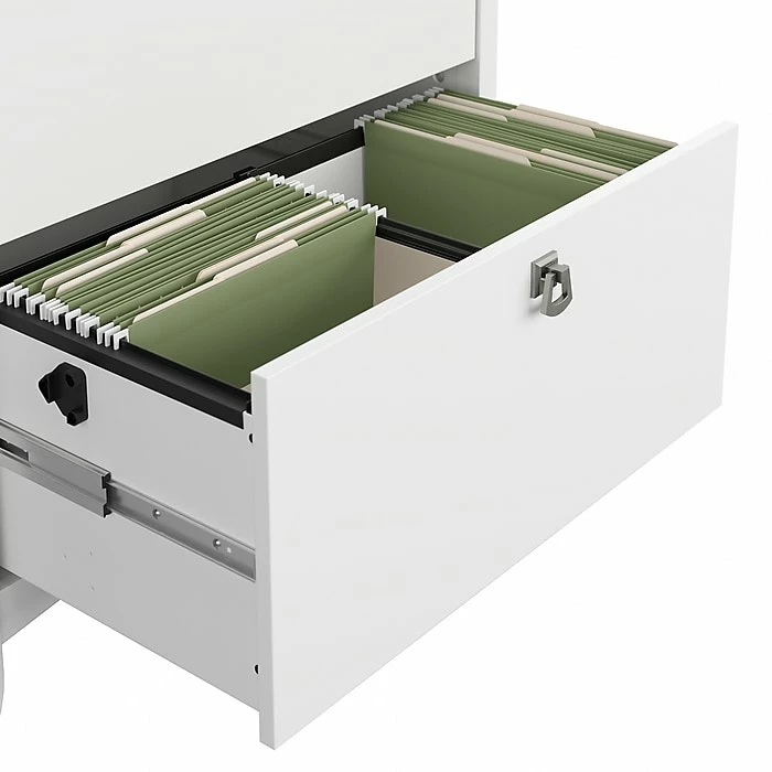 Bush Furniture Salinas 60" L-Shaped Desk With Lateral File Cabinet And 5-Shelf Bookcase, Shiplap Gray/Pure White (SAL003G2W) - Image 8