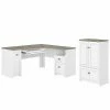 Bush Furniture Fairview 60" L-Shaped Desk And 2 Door Storage Cabinet With File Drawer, Shiplap Gray/Pure White (FV009G2W)