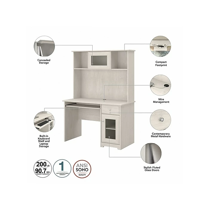 Bush Furniture Cabot 48" Computer Desk With Hutch, Linen White Oak (WC31148T) - Image 3