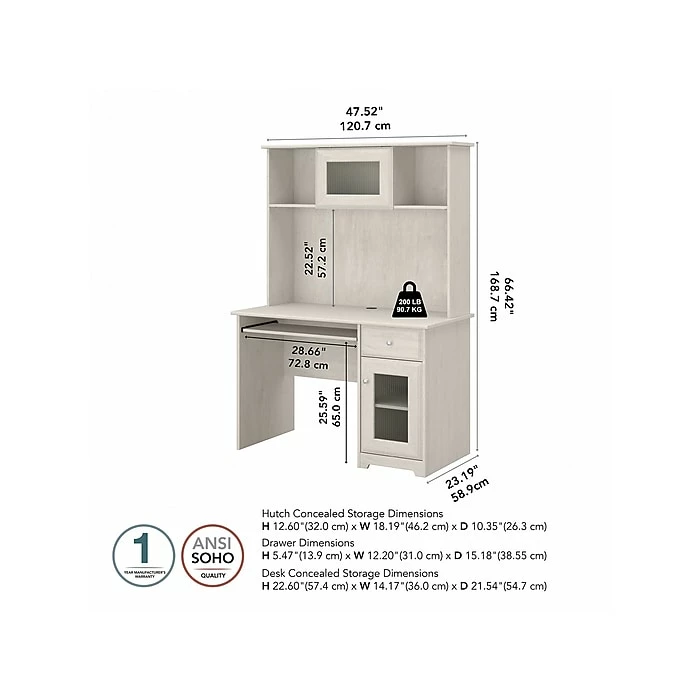Bush Furniture Cabot 48" Computer Desk With Hutch, Linen White Oak (WC31148T) - Image 5
