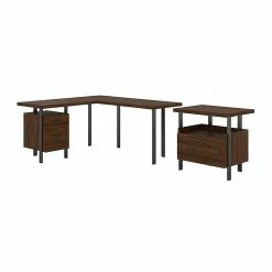Bush Furniture Architect 60"W L-Shaped Desk With Lateral File Cabinet, Modern Walnut (ACT004MW)